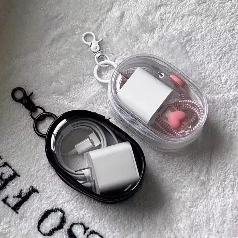 Mini Charging Cable Storage Bag Clear Makeup Bag Cable Organizer Box Mobile Phone Charger Portable Headphone Storage Pouch