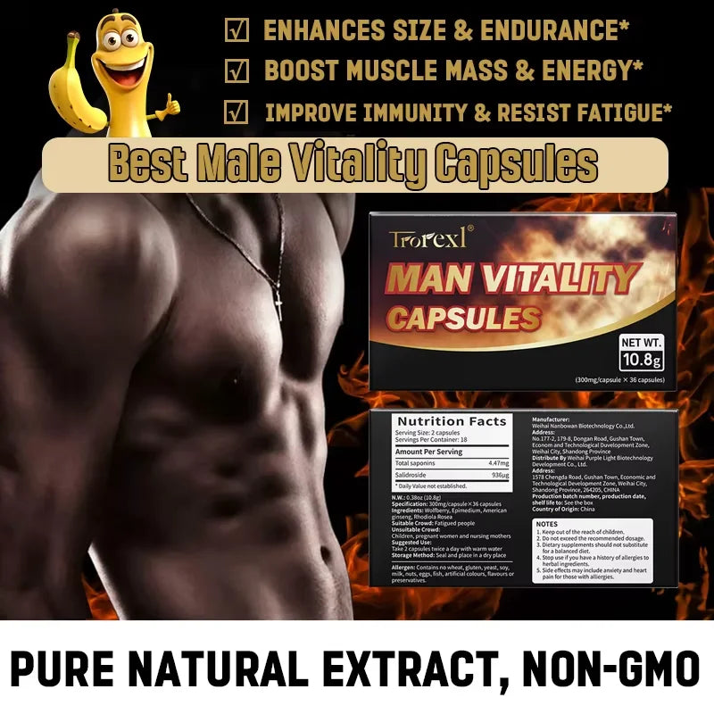 Man vitality capsule, Enhance Endurance,Size Increase Thicker male care–Ginseng, Epimedium